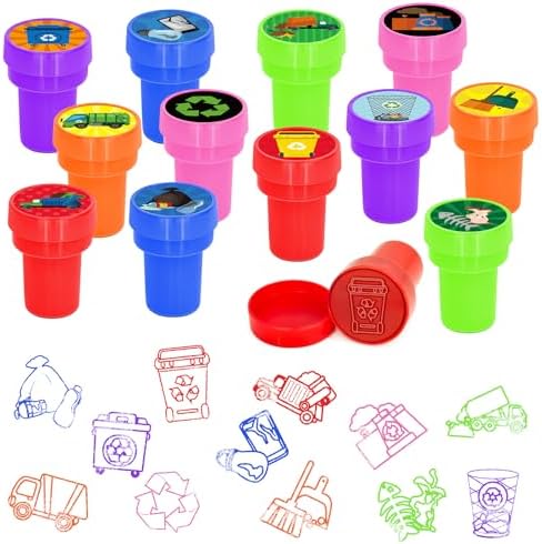 Cinrobiye 24 Pcs Garbage Truck Stampers Party Favor Set, Cute Waste Truck Stamps for Kids Birthday Party, Classroom Rewards, City Vehicle Toys, Goody Bag Fillers, Transportation Themed Party Supplies by Cinrobiye