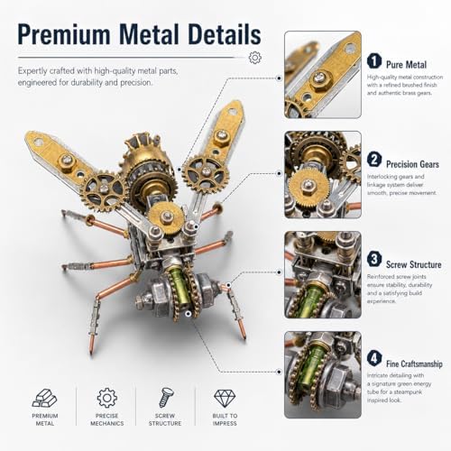 3D Metal Puzzle Kits for Adults Teens-160+Pcs-Mechanical Assembly Bee Insect Models-3 Hours to Build-Ideal for Birthday Gifts and Decorations(Mechanical Bee A) - Image 4