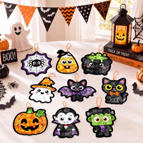 48PCS Halloweens Crafts Bulk: Ghosts Pumpkins Paper Suncatchers DIY Kit Party Activities Decorations, Window Stained Glass Effect Art Supplies - Image 7