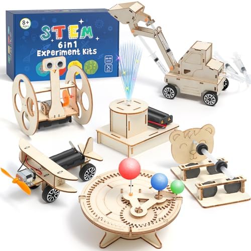 ADUSRIZ 6 in 1 STEM Kits for Kids, Wood Craft Kit for Boys Age 8-12, Science 3D Puzzles Projects, Wooden Building Kids Activity Packs Toys Gifts for 5 6 7 8 9 10 11 12 Year Old Boys Craft Kits by ADUSRIZ