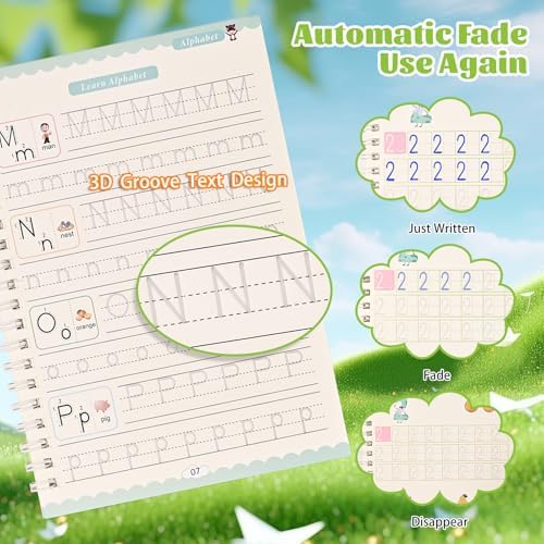 AALGO Handwriting Book Practice for Kids,Reusable Grooved Handwriting Books - Image 3