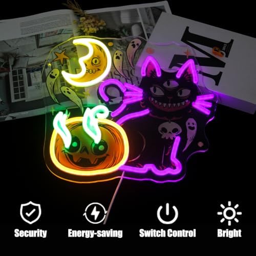 Three Eyed Cat Pumpkin Neon Sign Scary Ghost LED Neon Light Halloween Decor - Image 5