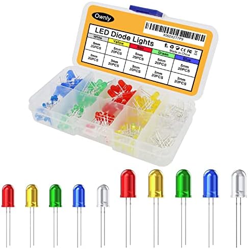 200Pcs 3mm & 5mm Led Light Emitting Diodes Assortment Kit, Mini/Tiny/Small Individual Led Single Light, Clear/White Red Green Blue Yellow Assorted Led Diode Bulbs Set for Arduino, Breadboard, etc - Image 6