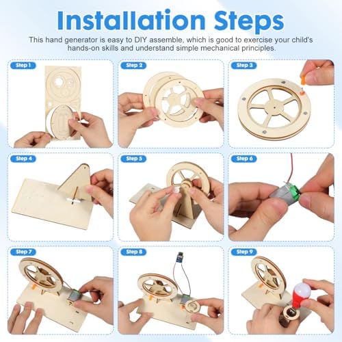 Hand Crank Generator Science Kit DIY Assembly Hand Generator for Electricity Experiments Manual Current Output Model for Kids Physics Learning 5.90 X 4.72 X 3.34 in - Image 6