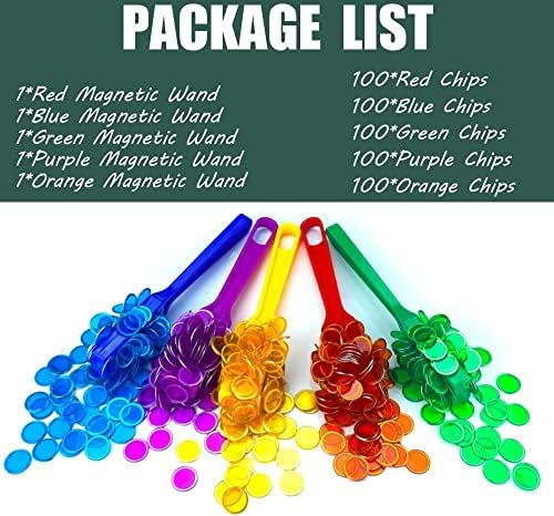 Magnetic Wands and Bingo Chips Game Tokens Educational STEM Kits for Learning, Sensory Bins, Science, Counting & Sorting 5-Pack & 500 Metal Chips - Image 6