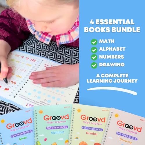 Children's Magic Copybooks - Reusable Grooved Writing Books for Kids - Handwriting Practice Workbooks, Calligraphy Learning Kit & Tracing Tools Set, 4 Books with Pen & Ink Refills (Ages 3-8) - Image 2