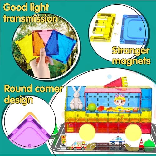106Pcs Christmas Magnetic Tiles, Magnetic Building Blocks, Preschool Montessori Toys Gift for 3+ Year Old Boys and Girls, Sensory Toys for Kids Aged 3-5 and 4-8, Ideas for Toddler with Autism - Image 3