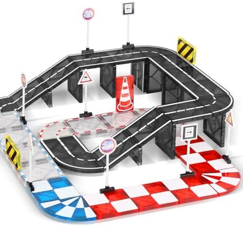 Mruikeny Magnetic Tiles Road Set & Racing Track Expansion Pack by Mruikeny