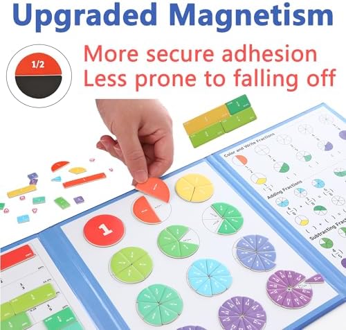 Magnetic Fraction Playbook & Fraction Manipulatives Set, Montessori Magnetic Fraction Book for Kids Grades K-3, Math Manipulatives with Fraction Tiles and Circles, Educational Fraction Games & Puzzle - Image 4