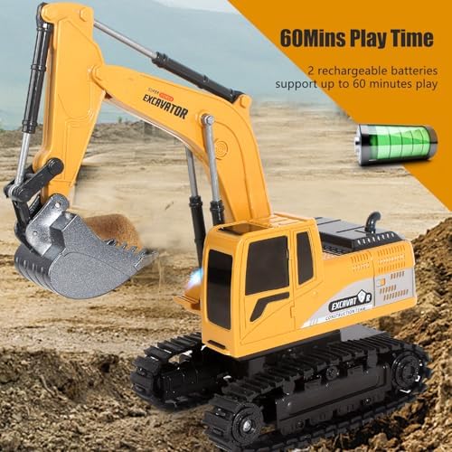 Jiakora Remote Control Excavator Toys for Boys, RC Excavator Toy for Boys 3 4 5 6 7 8 Year Old Kids Christmas Birthday Gift，RC Digger Truck Construction Vehicles with Metal Shovel & Light - Image 2