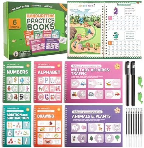 Grooved Writing Books for Kids 3-5 Preschool, Reusable Tracing Workbook with Disappearing Ink, Magic Grooved Handwriting Practice, Alphabet, Numbers and Pencil Control Practice by Unknown
