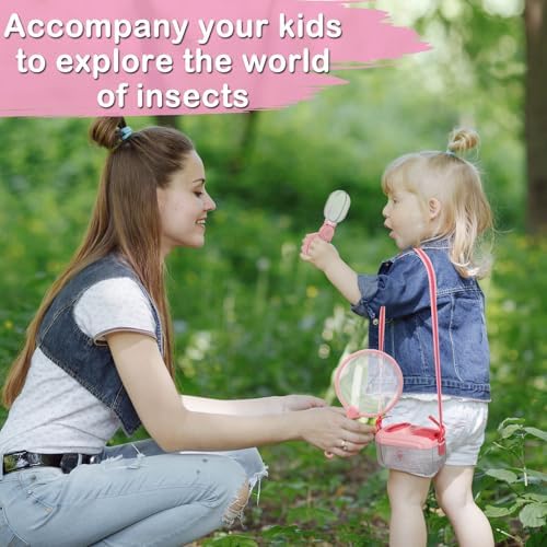 Biubee Bug Catcher for Kids - Sturdy Bugs Catching Kit Gifts with Butterfly Net Collector Insect Catcher Tweezer, Pink Bug Habitat Outdoor Explorer Kit for Girls Age 3 4 5 6 7 8 - Image 2