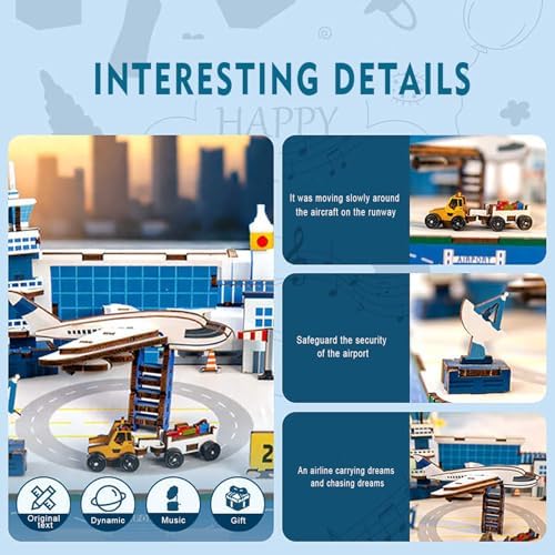 3D Wooden Puzzles Airport Model DIY Rotating Music Box Kit for Teen Boys and Girls-Birthday Gifts and Toys for Kids（Airport Model Music Box） - Image 5