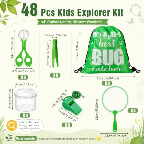 Silipull 48 Pcs Bug Catching Kit for Kid Bulk, Outdoor Explorer Kit, Green - Image 2