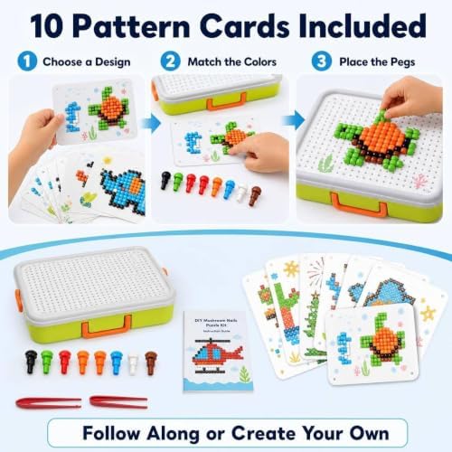 Toddler Puzzles Games for Kids 3-5, STEM Toys 3D Mushroom Nail Puzzle 460 Pieces Building Peg Kit DIY Creative Brain Teaser Puzzle Birthday Gifts for Boys Girls 3 4 5 6 7 8 Year Old - Image 5