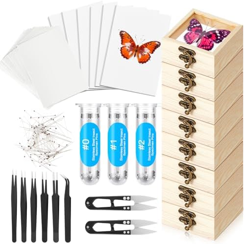 Spiareal 55 Pcs Insect Specimen Tools Kit Include 3.54 x 3.54 x 1.77 in 8 Pcs Display Case Box 6 Foam Pinning Board 3 Tubes Pins 6 Tweezers Butterfly Insect Pinning Kit Entomology Collection Supplies by Spiareal