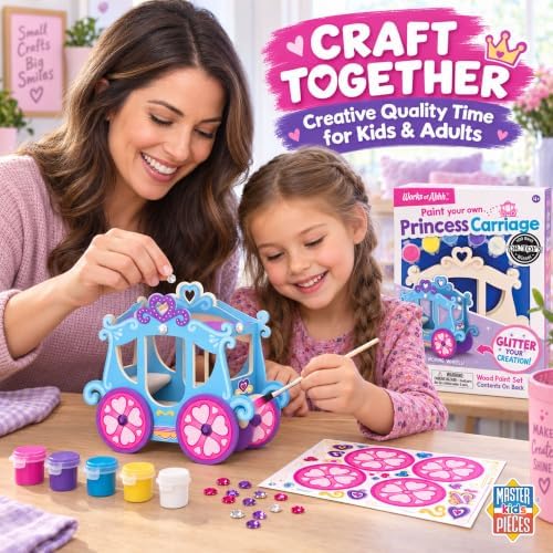 Works of Ahhh... Princess Carriage Wood Paint Kit - Classic Craft Set for Kids - Includes Paint, Glitter, Gem Stones - Ages 4+ - Princess Crafts & Carriage Toy - Image 6