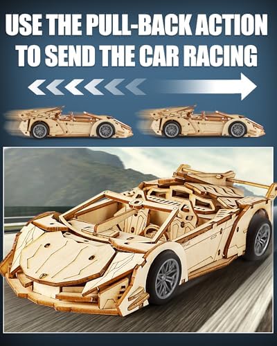 3D Wooden Puzzles for Adults Roadster, Wood Sport Car Model Kits - Image 4