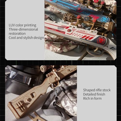 3D Wooden Kar98k Rifle Model Kit, 200+ PCS DIY Steampunk Cowboy Puzzle with Wooden Bullets, Mechanical Assembly Kit for Adults & Teens, Natural Wood Edition - Image 7