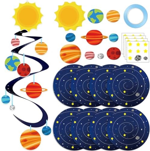 24 Sets Space Craft Kits DIY Solar System Hanging Decoration Make Your Own Outer Space Paper Crafts Ornament Galaxy Planet Star Stickers Games for Home School Classroom Activities Party Favor Gift by QOUBAI