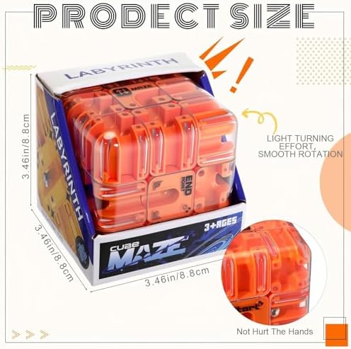 1 Sets Large Labyrinth 3D Maze Cube Puzzle Maze Game Gravity 3D Puzzle Cube Brain Teaser Ball Games for Kids Education Sensory Toys Gift for Adults (Classical,Orange) - Image 2