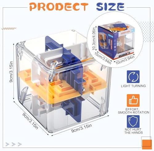 1 Sets Large Labyrinth 3D Maze Cube Puzzle Maze Game Gravity 3D Puzzle Cube Brain Teaser Ball Games for Kids Education Sensory Toys Gift for Adults (24-Sided,Wood) - Image 2