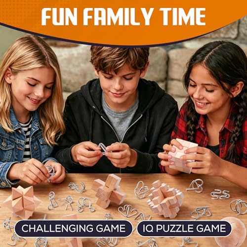 30pcs Metal & Wooden Brain Teaser Puzzles Set, 3D Brain Teasers Wire Puzzles for Adults Teens Kids, Educational IQ Unlock Interlock Puzzle, Entertaining & Thoughtful Gift Set - Image 2