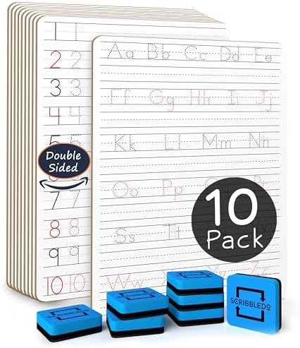 Scribbledo Letter Tracing Board, Dry Erase Whiteboard with Erasers 10 Pack by Scribbledo
