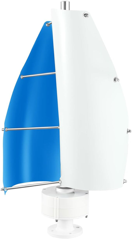 Bepritm Vertical Axis Wind Turbine, Wind Generator Kit with Controller & IP67 Protection, Ultra-Quiet Design for Home, RV, Business, Industrial Energy Supply (100W 12V White&Blue 2 Blades)