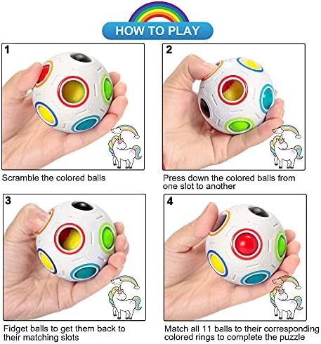 Vdealen Magic Rainbow Puzzle Ball, Fidget Ball Puzzle Brain Teaser Fidget Toy for Boys & Girls- Birthday Party Easter Valentines Christmas Stocking Stuffers for Kids Teen & Adults(White) - Image 4