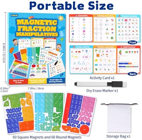 Magnetic Fraction Educational Puzzle, Magnetic Fraction Demonstration Book, Fraction Tiles & Circles, Montessori Math Manipulatives for Elementary School, Fraction Learning Toys for Kids - Image 2