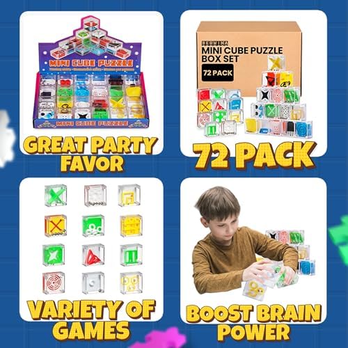 Mini Cube Puzzle Games (72-Pack) 3D Brain Teaser Maze Ball Party Favors - Image 3