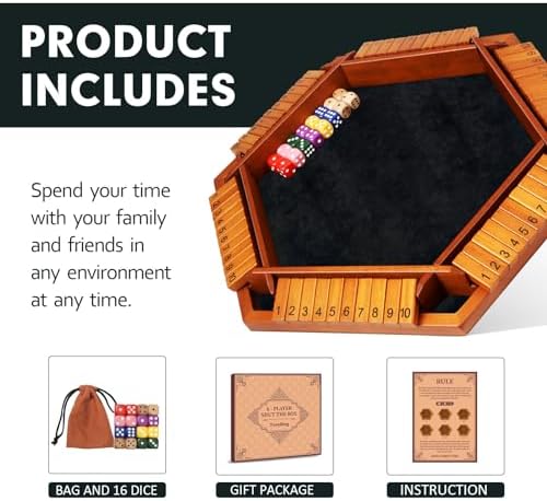 TooyBing Upgraded 1-6 Players Shut The Box Dice Game, Wooden Board Table Family Game for Kids and Adults with 16 Dice, Classic Tabletop Math Game for Pub Classroom Party, Gift for Christmas Birthday - Image 2