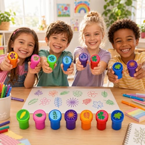 Cinrobiye 24 Pcs Nature Leaf Stampers for Kids, Pre-Inked Leaf Party Favor Set, Forest Theme Birthday Party Supplies, Classroom Rewards, Goody Bag Fillers, Piñata Fillers, Treasure Box Toys - Image 7