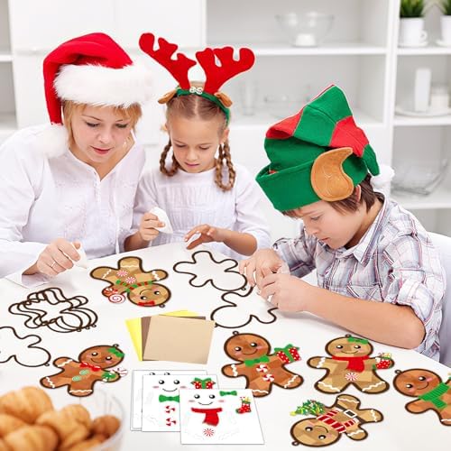 36 Set Christmas Gingerbread Suncatchers Craft Kit for Kids Christmas Tissue Paper Sun Catchers Bulk DIY Your Own Gingerbread Man Hanging Ornament for Xmas Holiday Party Home School Classroom Activity - Image 6