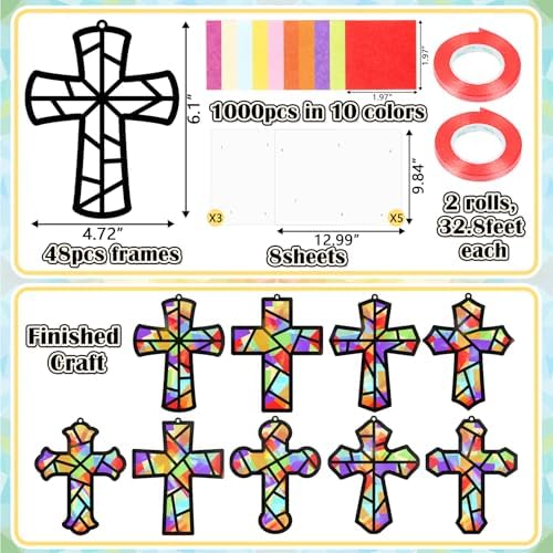 Renbuzhu 48PCS Sunday School VBS Crafts Bulk: Paper Cross Nativity Suncatchers, Jesus Religious Christian Activity DIY Kits Church Decorations, Window Stained Glass Effect Art Supplies - Image 4