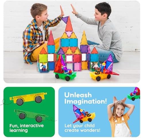 PicassoTiles 2pcs Magnetic Tiles Expansion Car Truck Building Blocks Compatible with regular bricks, Kids Magnet Bricks STEM Learning Toys, Add-ons Toddler Preschool 3 Years and up Boys and Girls PT21 - Image 5