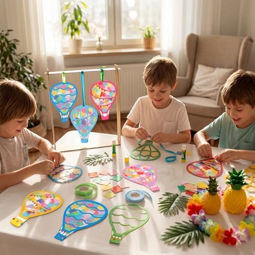 Renbuzhu 48PCS Back to School Crafts: Paper Hot Air Balloon Suncatchers DIY Kits, Summer Window Stained Glass Effect Art Supplies - Image 5