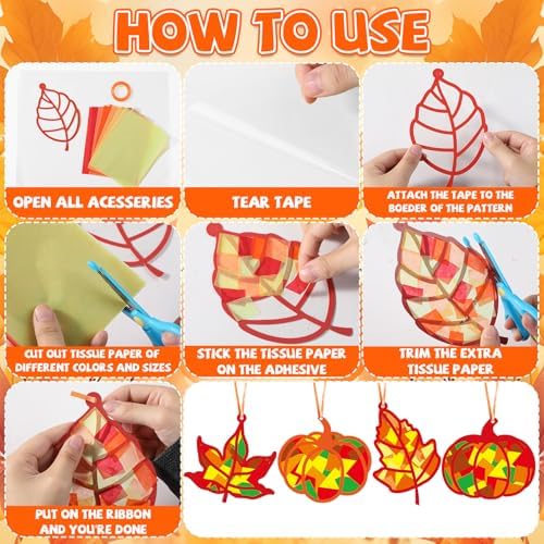 Qyeahkj 36 Set Fall Leaves and Pumpkin Suncatchers Crafts Kit for Kids - Image 4