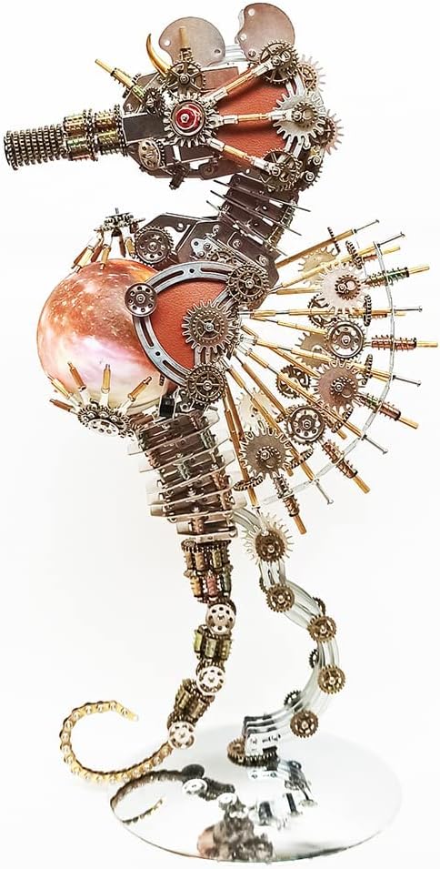 Meatalkitor 3D Puzzle Steampunk Seahorse Lamp - 2100PCS Metal Mechanical Model Kit with 16 Color Planet Light - Perfect Room Decor and Gift Choice (Planet LAMP)