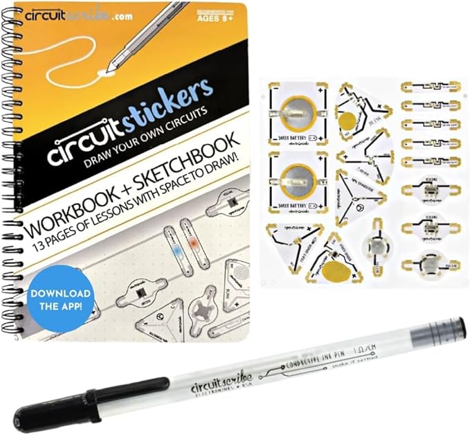 Circuit Scribe Sticker Kit | Circuit Drawing Conductive Ink Pen & 11 Electronic Sticker Modules for Future Inventors | 27 Lessons Workbook | Learning & Education STEM Toy for Ages 8+