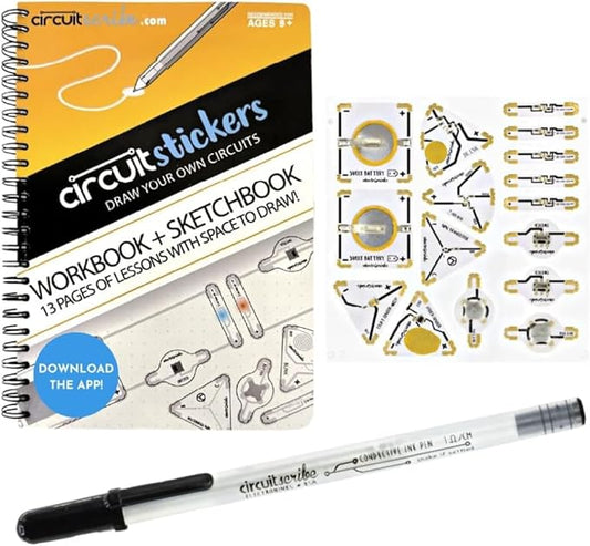 Circuit Scribe Sticker Kit | Circuit Drawing Conductive Ink Pen & 11 Electronic Sticker Modules for Future Inventors | 27 Lessons Workbook | Learning & Education STEM Toy for Ages 8+