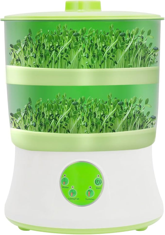 Bean Sprouts Machine, 2-Layer Automatic Sprout Grower with 3 Seasonal Modes, Seed Sprouter Kits for 6-8 People, Suitable for Mung Bean, Soybean, Radish, Alfalfa, Wheatgrass, Broccoli Sprouts
