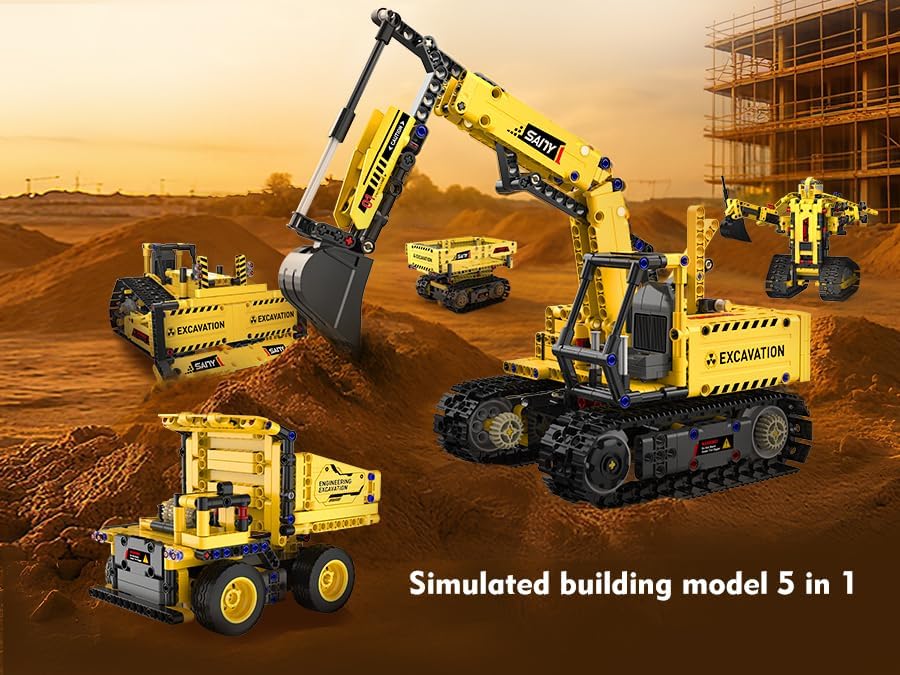 Resosese 5 in 1 Building Toys STEM Robotics Kits - Remote-Controlled Excavator Engineering Kit for Kids Age 6 7 8 9 10 11 12-14 with 555 Pieces，DIY Educational Science Kits Gift for Boys & Girls - Image 4