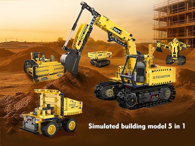 5 in 1 Building Toys STEM Robotics Kits - Remote-Controlled Excavator Engineering Kit for Kids Age 6 7 8 9 10 11 12-14 with 555 Pieces，DIY Educational Science Kits Gift for Boys & Girls