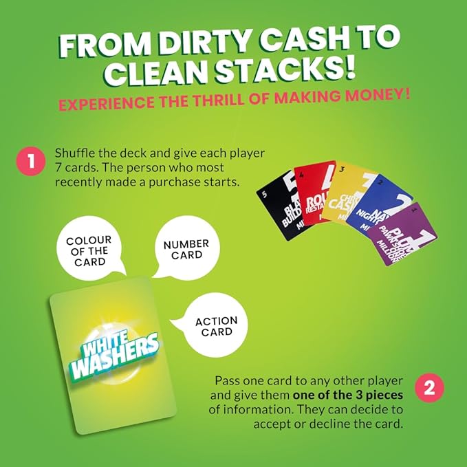 Card Game - White Washers, Bluffing & Strategy Game for All Ages, Christmas Stocking Stuffers, Fun Family & Party Game for Teens & Adults, Perfect for Ages 12, 13, 14 & Up (3-5 Players)