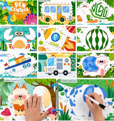 Reusable Dinosaur Coloring Book for Kids - 30 Pages Magic Water Drawing Book, erasable Activity Pad with Markers, Travel Toys for Airplane Road Trip Games, Preschool Learning Gifts by Unknown