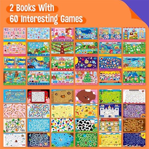 SpriteGru 2 Travel Game Pads, 60 Dry Erase Activities Games Reusable & Erasable Book, Fun Brain Challenge Games Interesting Educational Toy and Learning Tool for Road Trip Airplane Travel - Image 2