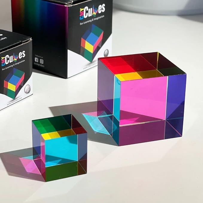 CMY Cubes Original (50mm) - Cyan, Magenta & Yellow Cube - Optical Color Cube - Teaches Subtractive Color Mixing for Ages 15+, Educational, Scientific, Physics & Kinetic Art Desk Object, STEAM