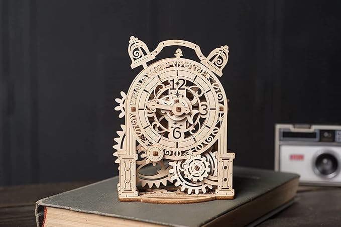 UGEARS Vintage Alarm Clock 3D Puzzle - Wooden Model Kit for Adults to Build - Mechanical Model Desk Clock Making Kit - 3D Jigsaw Puzzle Wood Toy Clock - DIY Brain Teaser Puzzle Construction Set